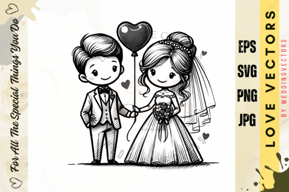 Capturing Romance: Wedding Couple and Love Vectors - C4066