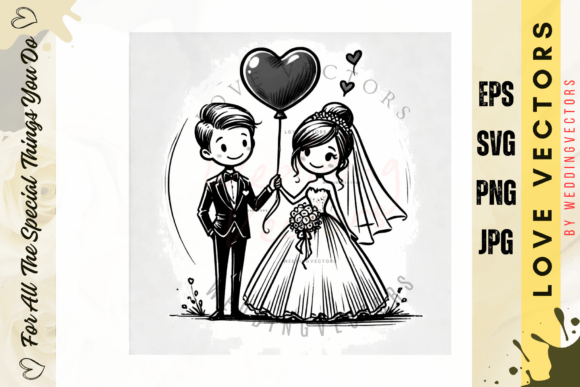 Celebrate Matrimony with Wedding Couple and Love Vectors - C4193