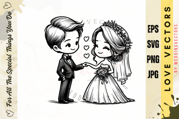 Elegant Line Art of Wedding and Love - C3838