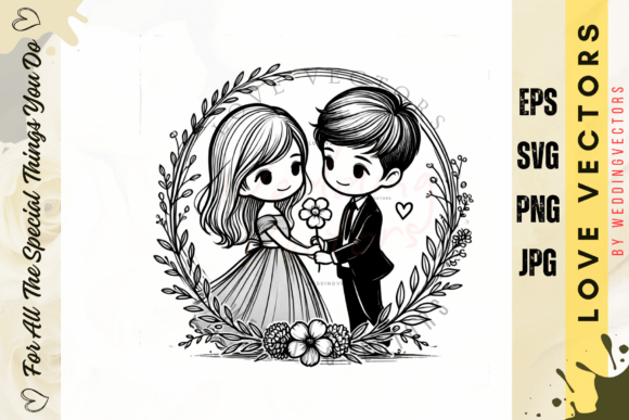 Wedding Couple and Love Vectors - C3853: A Floral Typography Collection