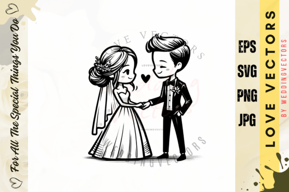 Wedding Couple and Love Vectors - C3959: Soft Romance in Vector Form